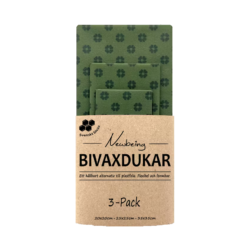 Beige bivaxduk med grönt blommönster från Newbeing, tillverkad i Sverige med svenskt bivax