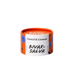 Stängd burk ekologisk bivaxsalva apelsin från Gustaf & Linnea i orange design med blå blommor
