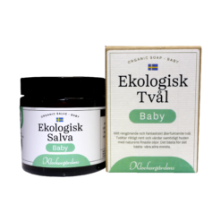 Handgjort babypaket med babysalva och babytvål för mjuk och välvårdad babyhud från Bivaxhuset